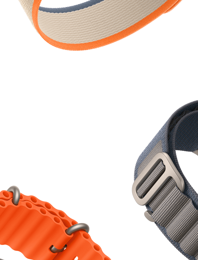 Alpine Loop in Blau, Trail Loop in Orange/Beige, Ocean Armband in Orange